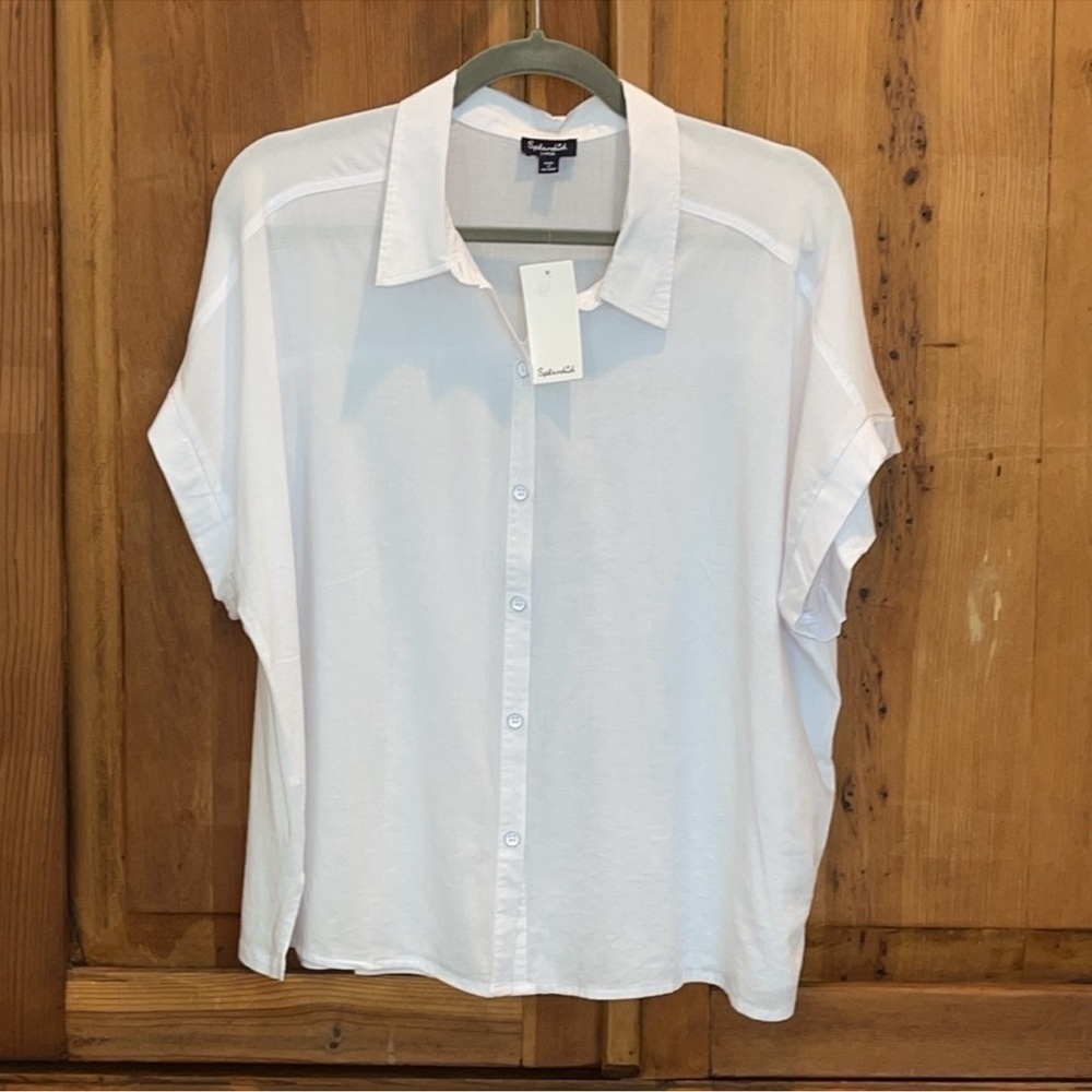 NWOT Splendid Classic White Button-Front Short Sleeve Shirt Sz. MD - Picture 3 of 14